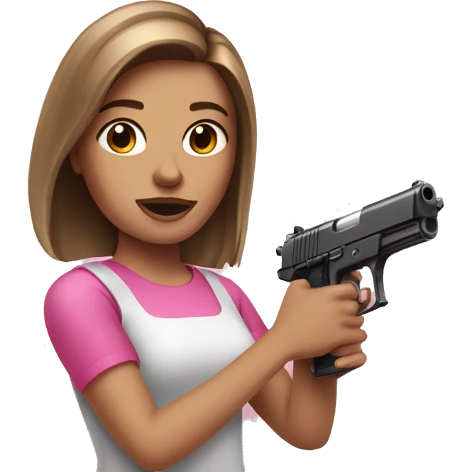 White Girl brown hair hand pink nails holding pink gun emoji