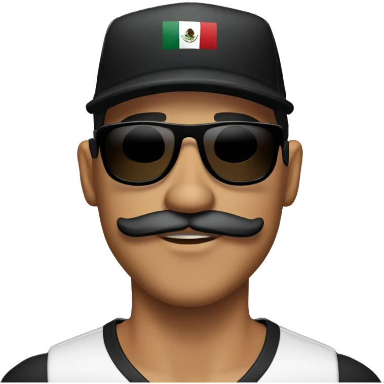 mexican guy with mustache and goatee wearing black sunglasses and black baseball hat emoji