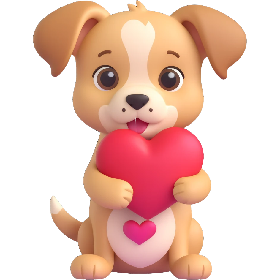 puppy holding a heart emoji