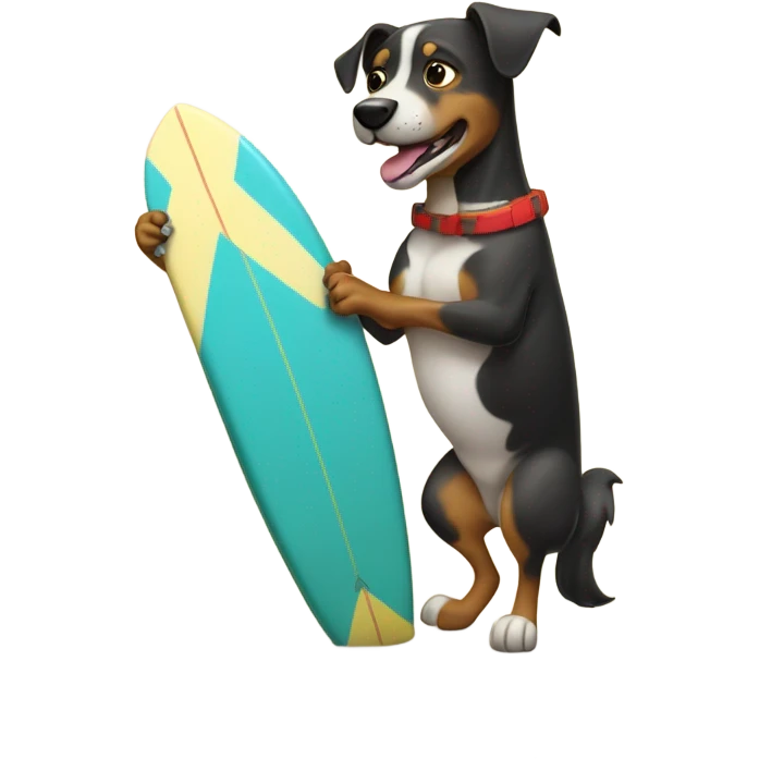 Un perro en una tabla de surf emoji