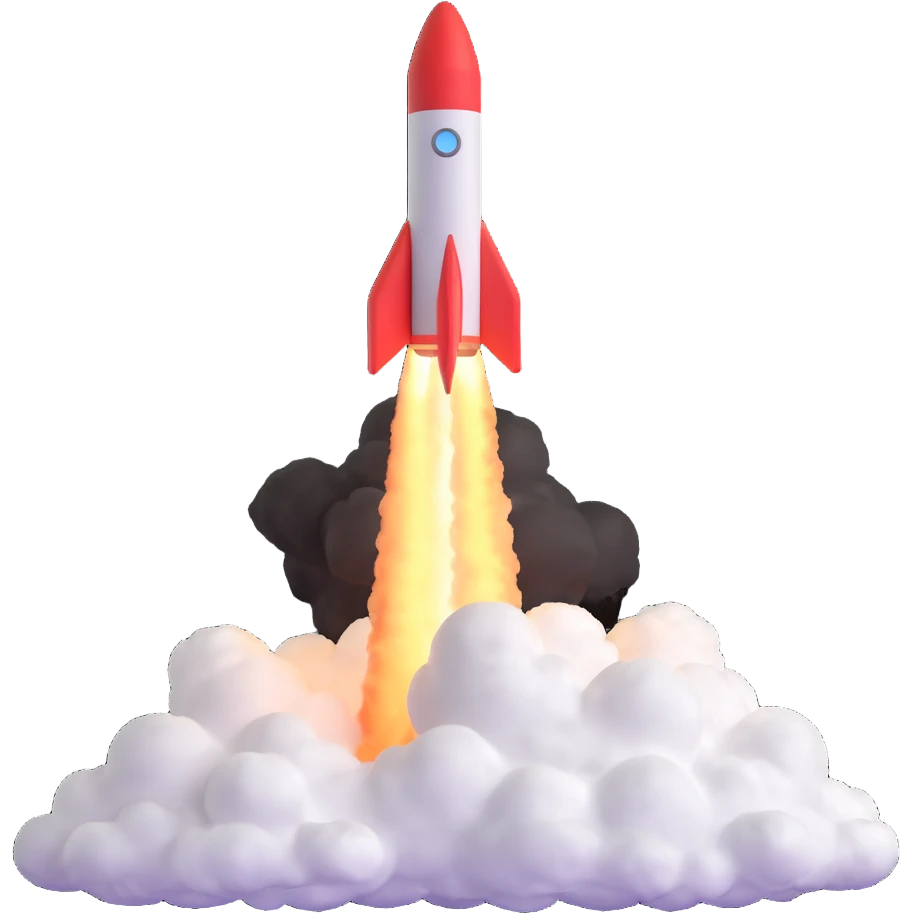 rocket blasting off into the clouds, 3D emoji style emoji