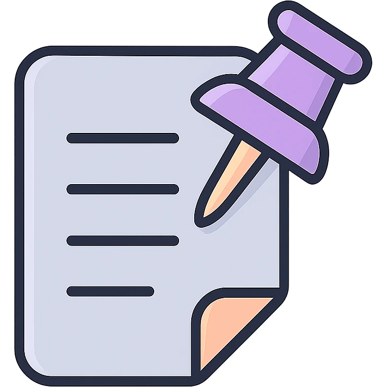 document push pin, triangle shape, thin clean outlines, soft rounded shapes, pastel palette #98B5BC, #B5B3C1, #C9A3C9, #E4C0CA, #F7DCD1, #F7C0AA, detailed shadows and highlights, soft lighting, transparent background emoji