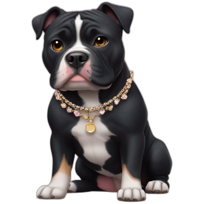 small black american bully dog with cute accessory emoji