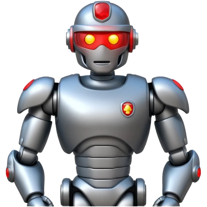 shiny muscular robot with red police light head facing left emoji style emoji