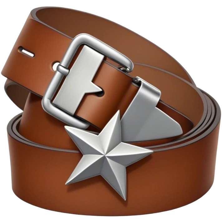A standalone leather belt, folded neatly, brown color with a silver buckle featuring an engraved star symbol — no background, no person emoji