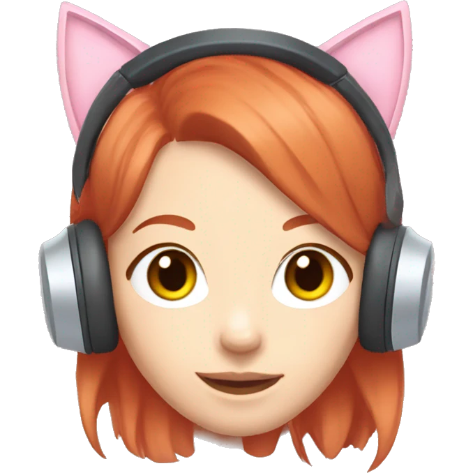 redhead girl with pastel pink gaming headset that has cat ears  emoji