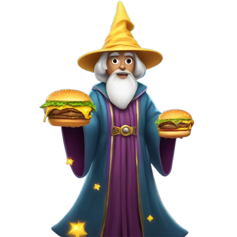 Wizard holding a burger emoji
