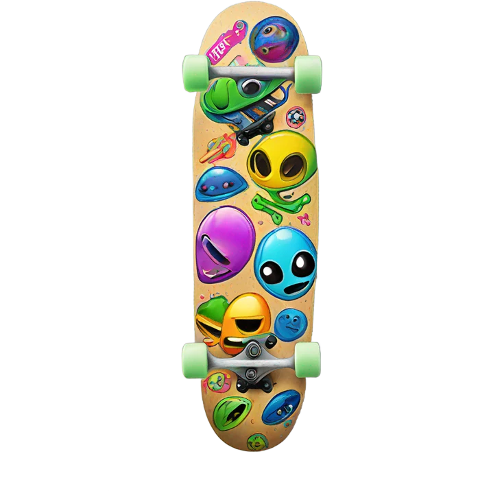 skateboard with alien stickers emoji