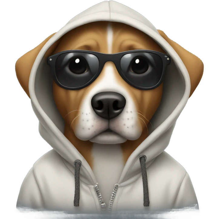Dog wearing a hoodie and sunglasses emoji