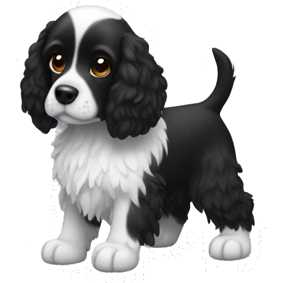 Small completely black spaniel with black fur on his whole face and white fur only on his chest emoji