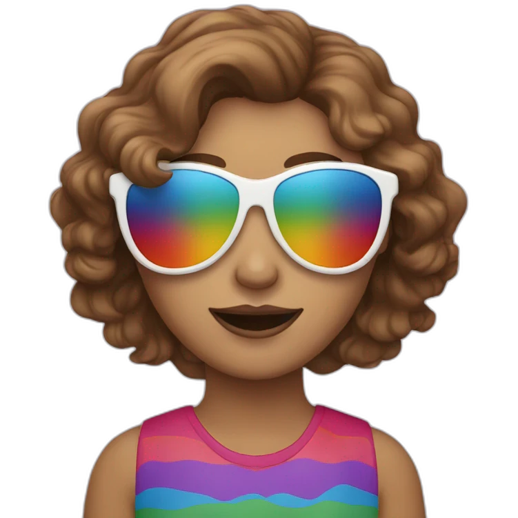 female with brown wavy hair rainbow flag and sunglasses  emoji
