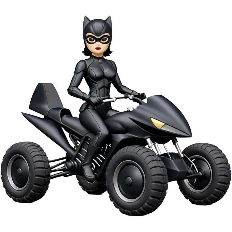 1:24 scale toy sexy fenders on Catwoman’s buxom attractive armored midnight-colored tight outfit from tv series style dark knight movie stealthy accurate sporty safe deluxe off-road fast pursuit prototype concept car (black hair, sitting driving aggressively) rally vehicle  emoji