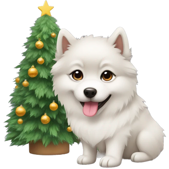 Cute Pomsky dog with Christmas tree emoji
