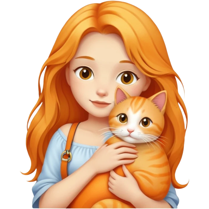 Fair-skinned girl - long golden hair - white sling - hugging a orange cat emoji