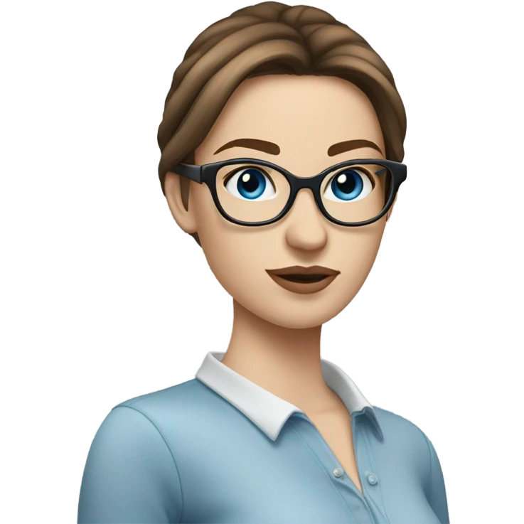 Real Photo of pale beautiful model, straight brown hair up, glasses and blue eyes  emoji