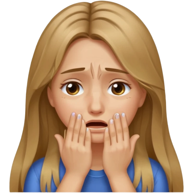 long Bronde hair girl crying with hands covering face emoji
