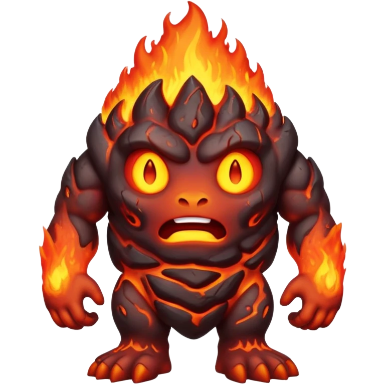 a mystical fast lava creature without arms with molten lava on its head and some rocky shoulders, full body emoji