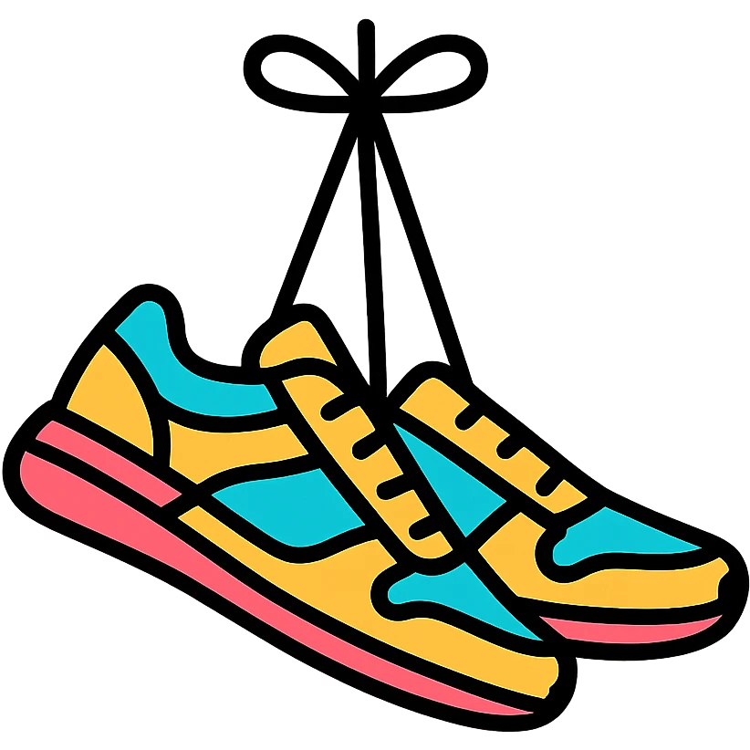 modern icon style sneakers hanging by their laces, clean, simple, white background emoji
