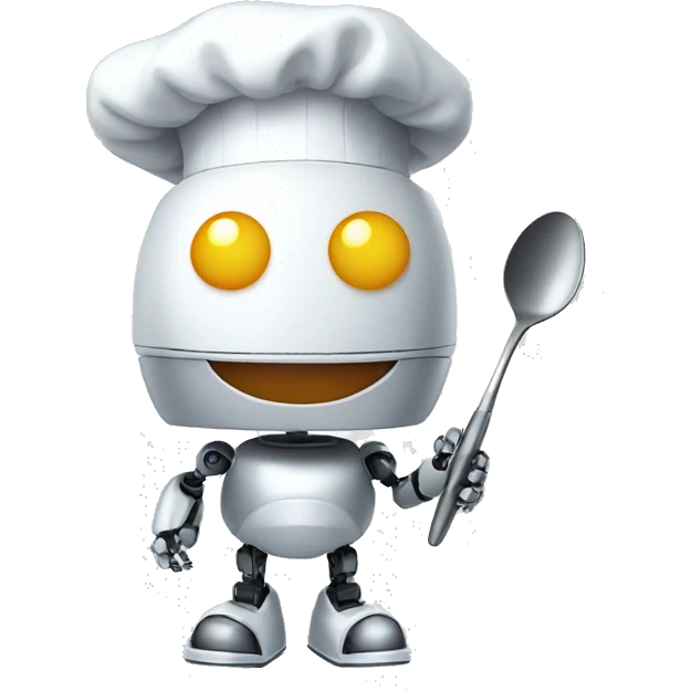 Robot wearing chefs hat holding cooking spoon emoji