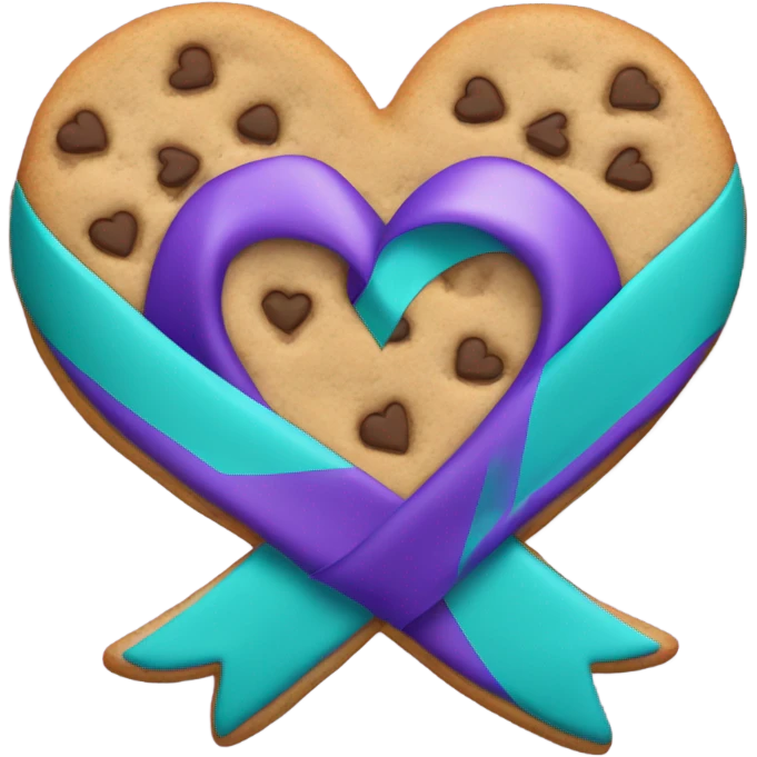 Purple teal Suicide awareness ribbon, cookie heart emoji