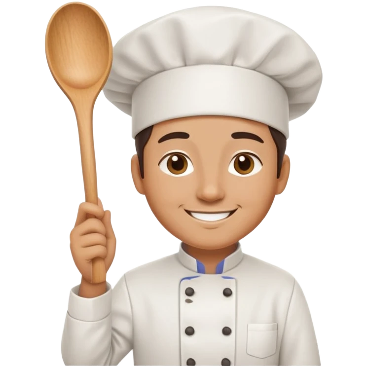 happy chef with chef hat holding a wooden spoon emoji