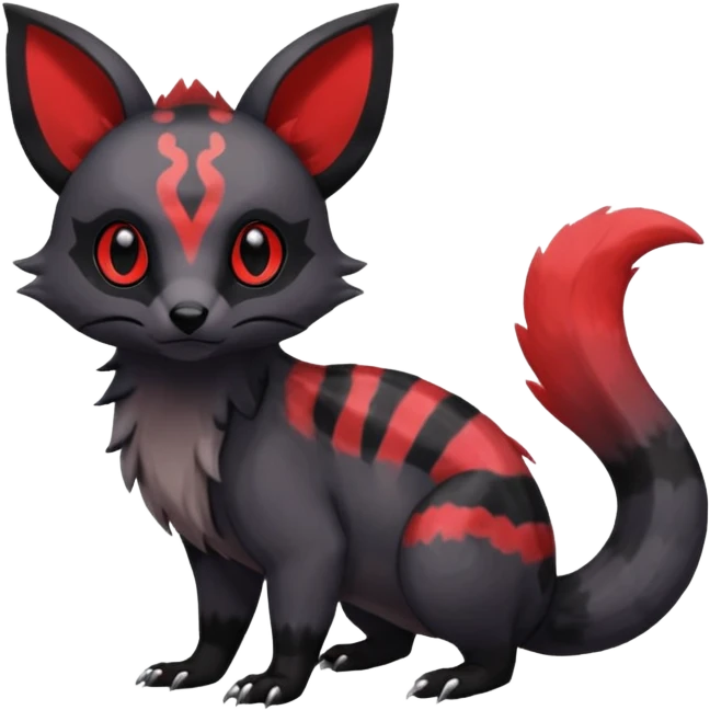 Rare exotic cute epic aesthetic gothic colorful Salandit-Eevee-Civet-species-Fakemon-hybrid-creature, with markings, full body emoji