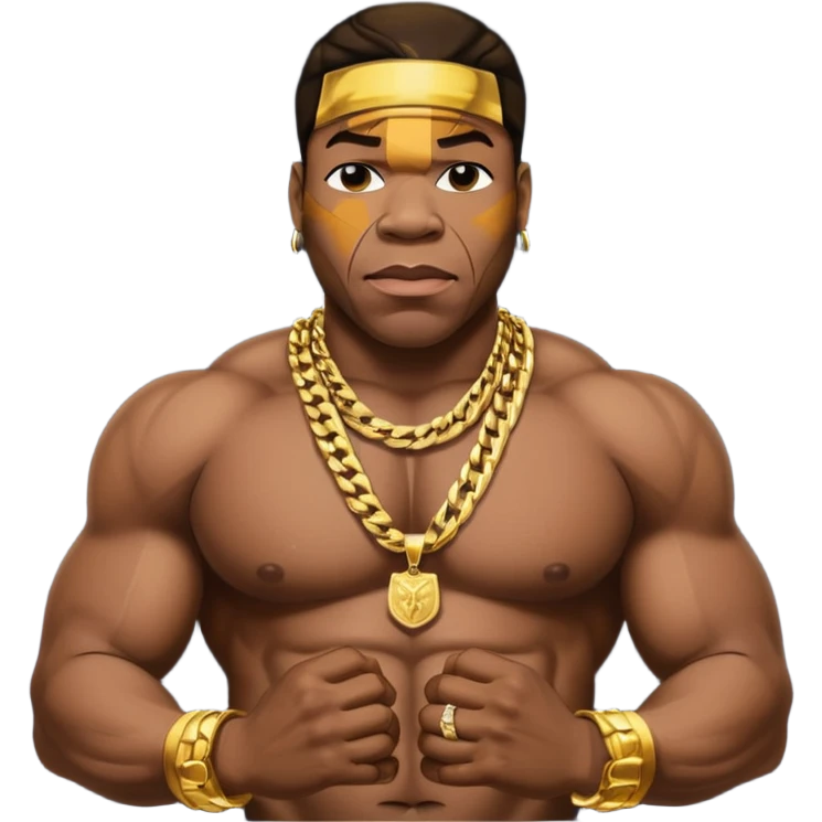 Busta Rhymes shirtless with necklaces emoji
