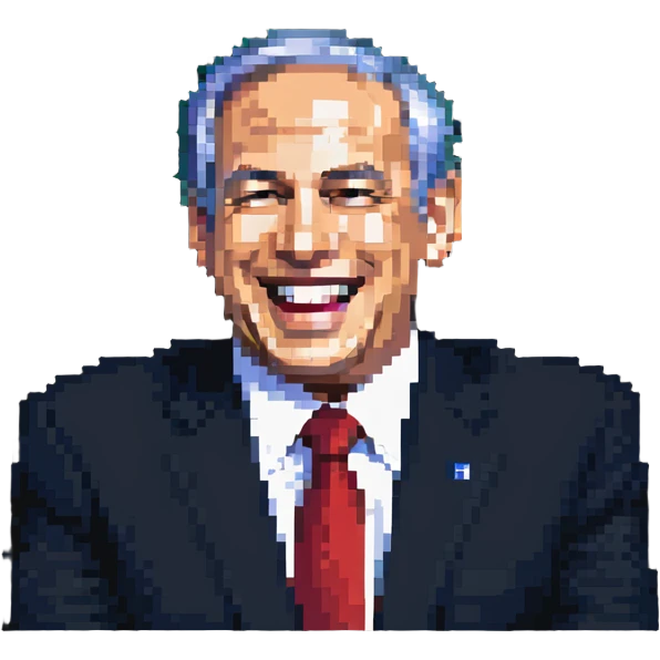 Benjamin Netanyahu shaking his head and laughing emoji
