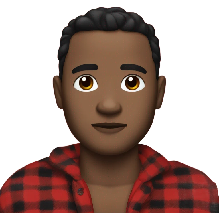 White Man with black hair and brown eyes wearing red and black buffalo plaid pjs emoji