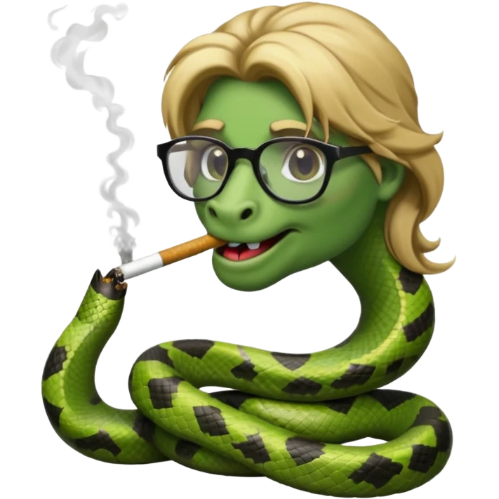 can you create a sneaky bitch SNAKE with big glasses smoking a cigarrette? the SNAKE needs to have dirty blonde hair emoji