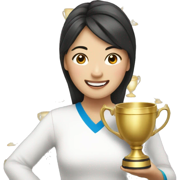 asian happy woman with a gold champion cup emoji