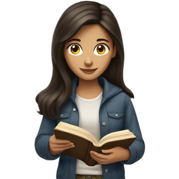 A feminine, brunette girl reading a book emoji