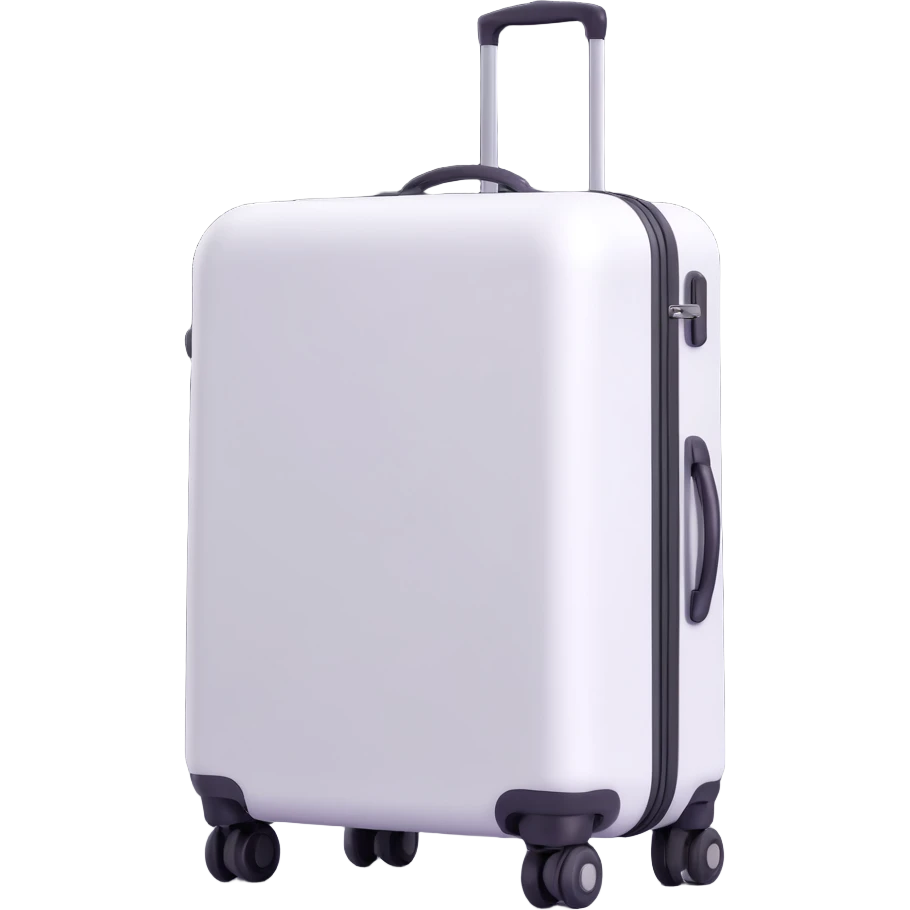 white suitcase on wheels, 3D Emoji style, soft shadows and highlights, pure white color, transparent background, no decoration emoji