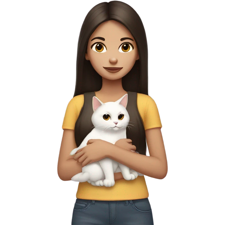 Dark brown straight hair girl holding two white fluffy cat  emoji