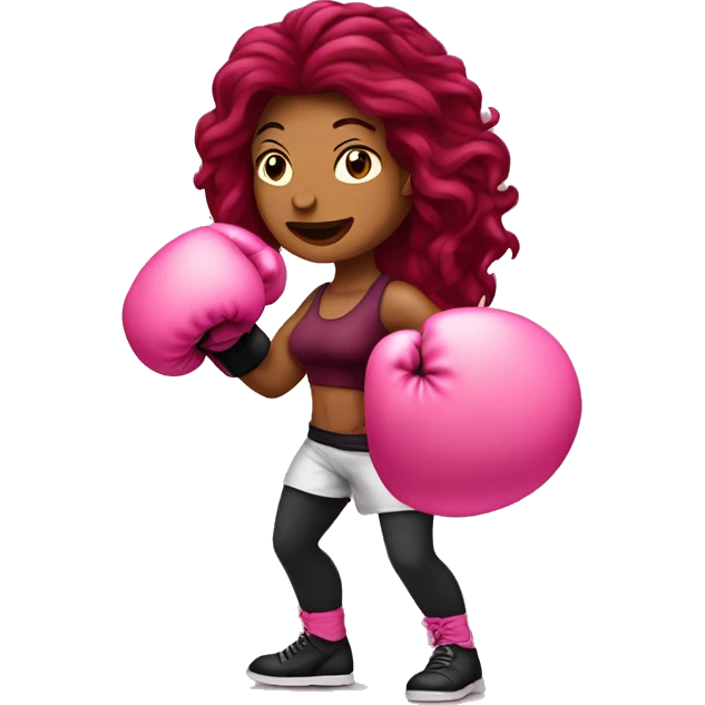 Beautiful tattooed  burgundy long haired woman boxing with pink gloves emoji