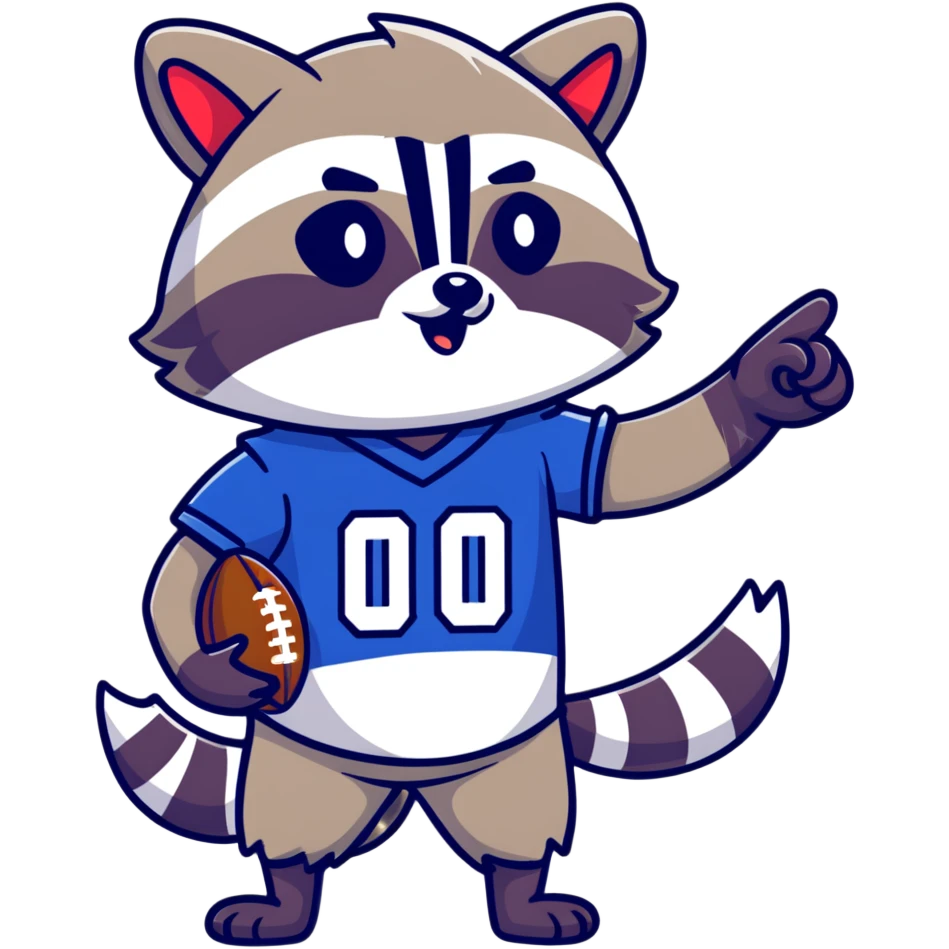 Raccoon pointing in an American football jersey emoji