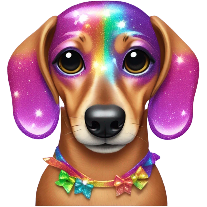Lisa frank glitter dachshund with bows on ears emoji