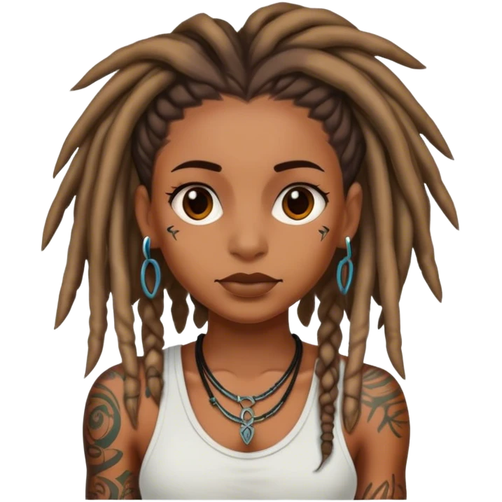 a brown skin girl with dreads and tattoos emoji