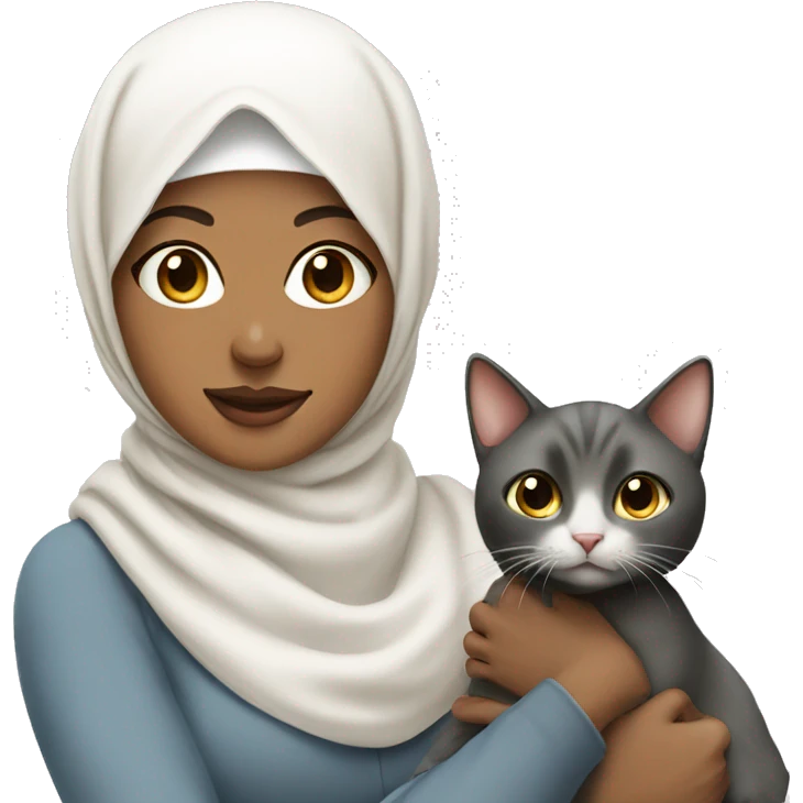 pretty woman with hijab holding a cat emoji