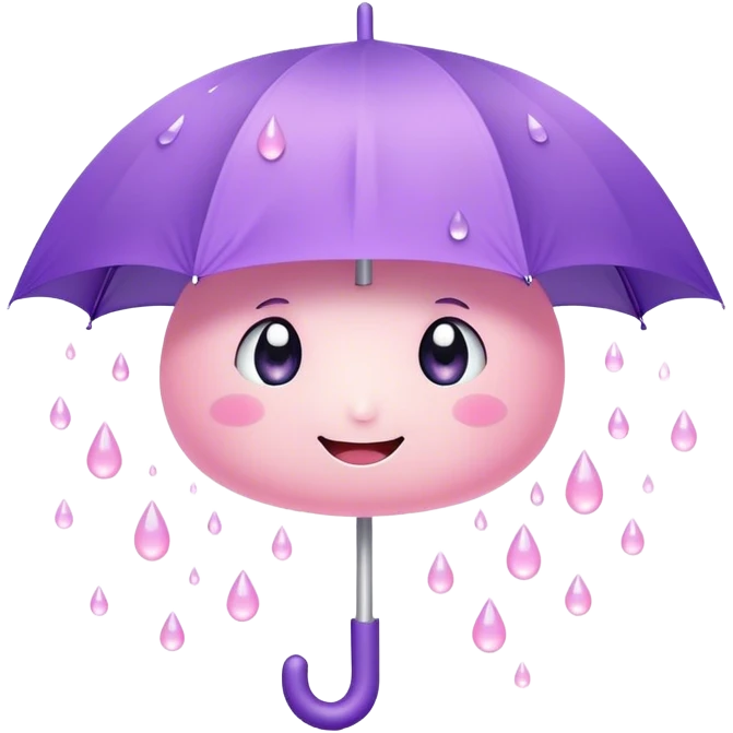 Cute Kawaii Umbrella, small and cute, soft pastel pink and purple, tiny rain droplets smiling down, a chubby round handle, big sparkling eyes full of joy! emoji