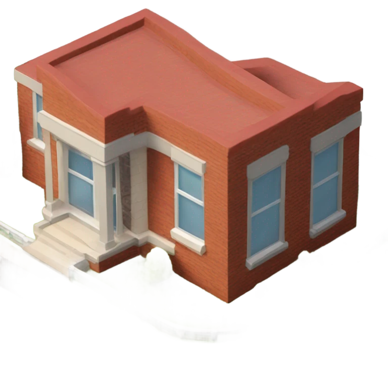 isometric, modern, curved red brick, bungalow emoji