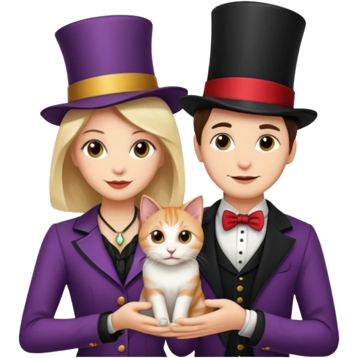 magician couple and their pet cat emoji