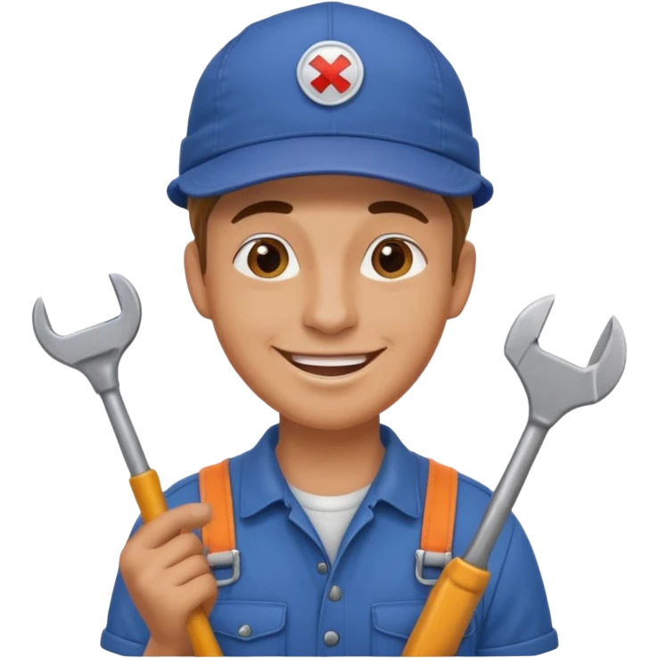 face emoji of a mechanic cheerful with a tool in hand and a patch on the cap emoji