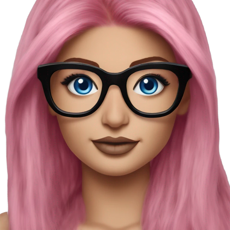 Photo Realistic kylie jenner stylish pink hair BLUE eyes and glasses happy  emoji