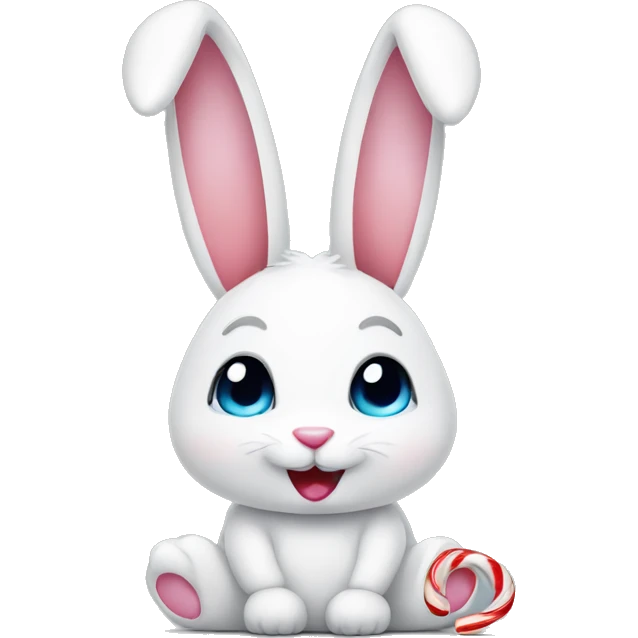 white bunny holding a candy cane emoji