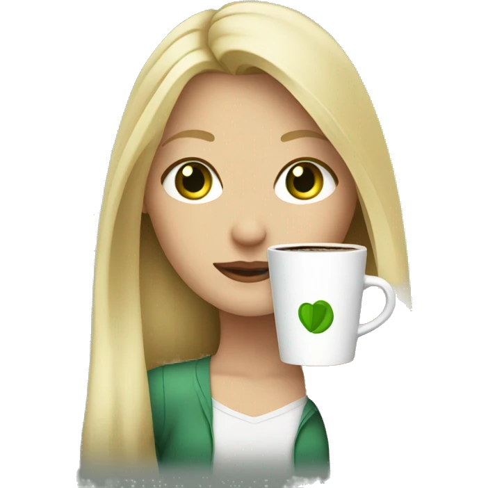 long blonde hair green eyed girl holding coffee emoji