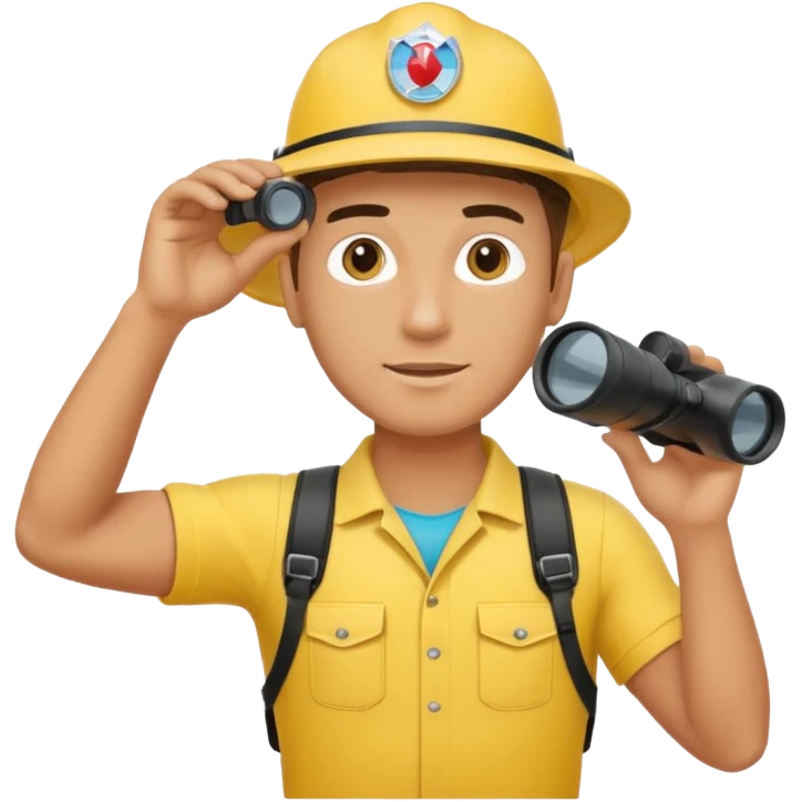 Male lifeguard – yellow shirt, binoculars in hand, scanning the sea emoji