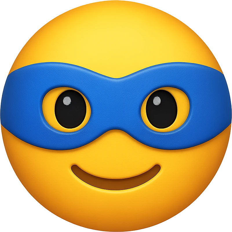 yellow face with blue superhero mask, digital illustration, emoji style, no background emoji