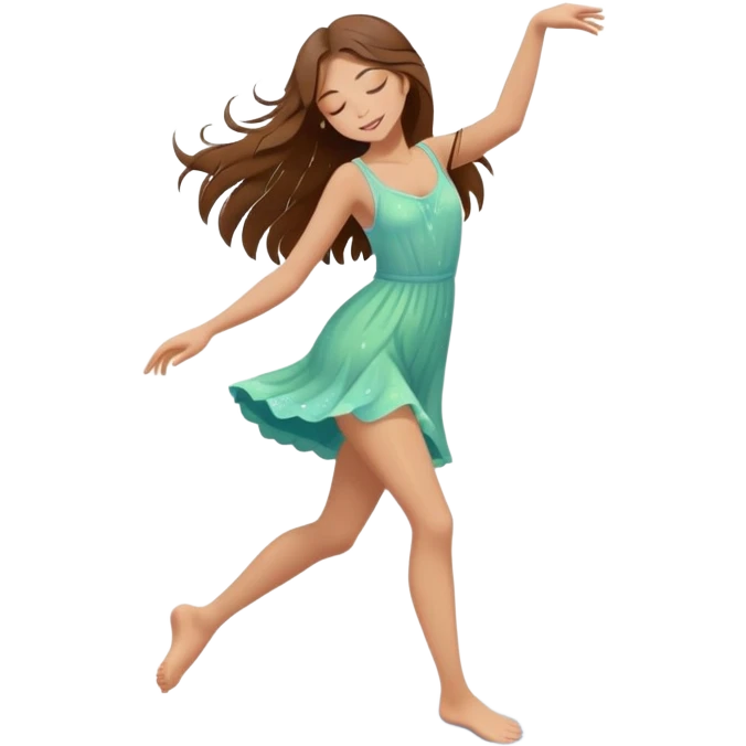 Girl with long brown hair dancing barefoot in the rain with closed eyes spring colors cartoon style elegant romantic love life  emoji