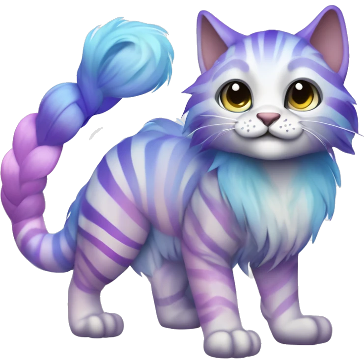Colorful pastel vernid fantasy creature LiLaiRa Kamirah Falvie whiskers paws full body purple blue gradient stripes braided tail feline emoji